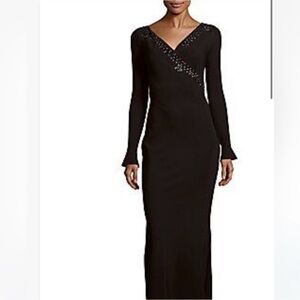Chiara Boni Black Ribbed Bell Sleeve Gown Size Medium (44) (US 8)